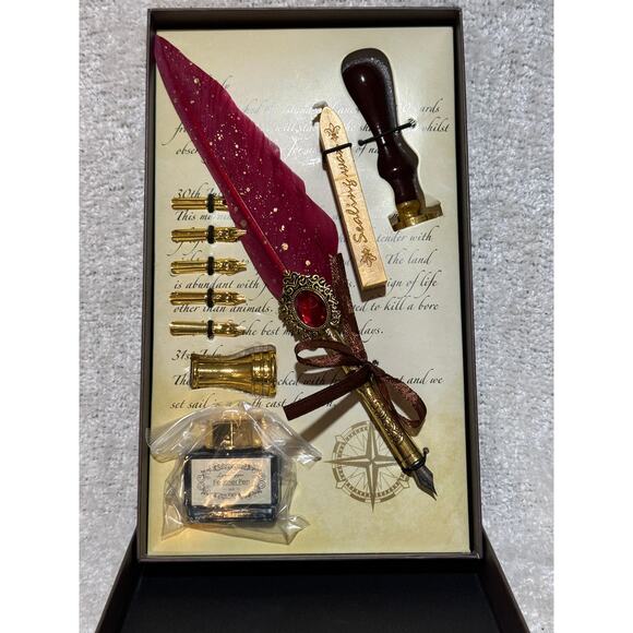 Gift Box Set Retro Quill Calligraphy Pen Wax Seal - Picture 1 of 3